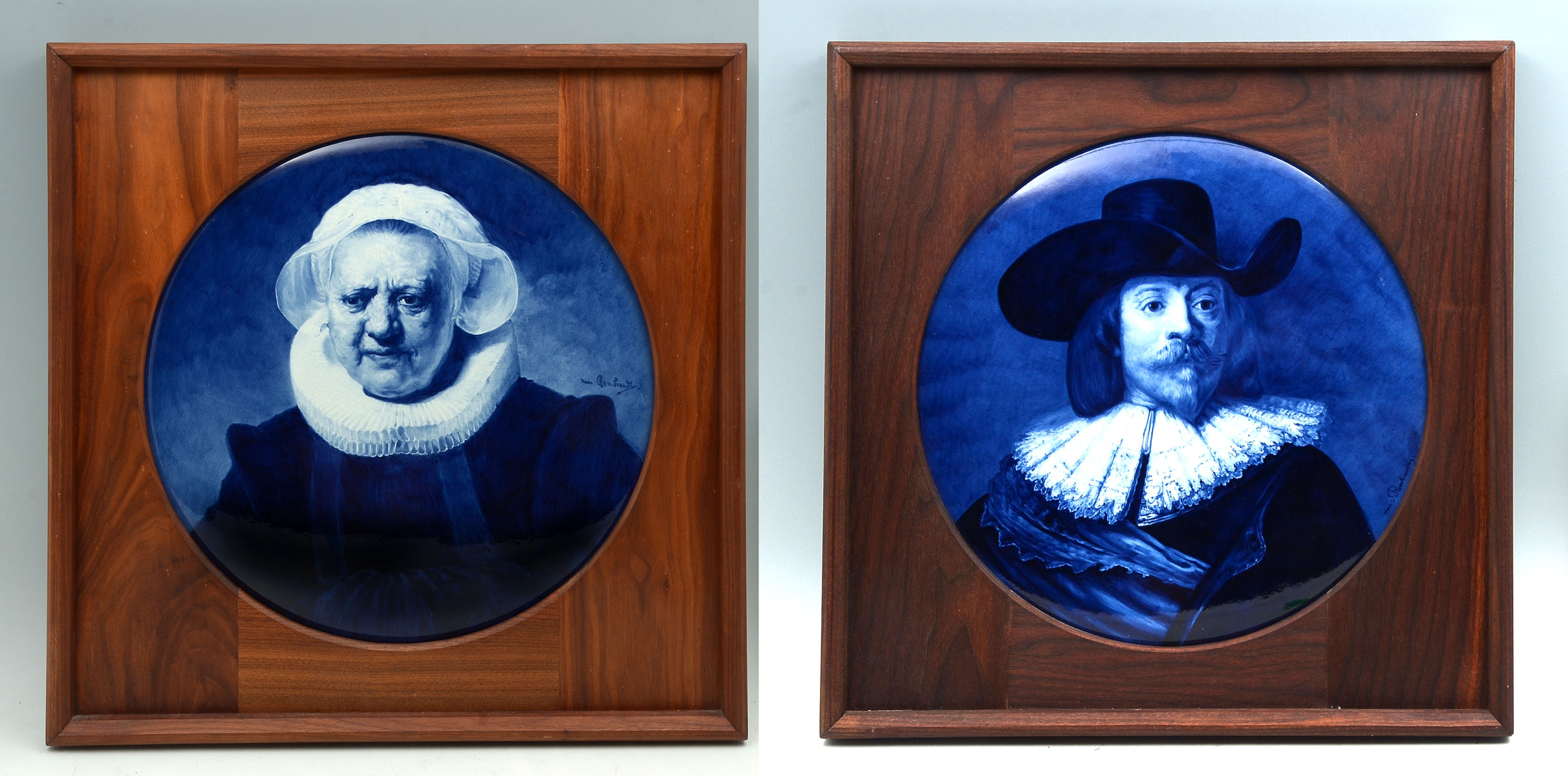 PAIR OF LARGE DELFT FRAMED CHARGERS  36e7c9