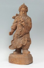 CARVED CHINESE GENERAL GUAN YU STATUE: