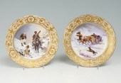2 DRESDEN PAINTED PLATES WINTER HUNTING