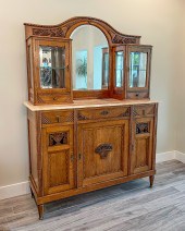 MARBLE TOP MIRROR BACK CHINA HUTCH: