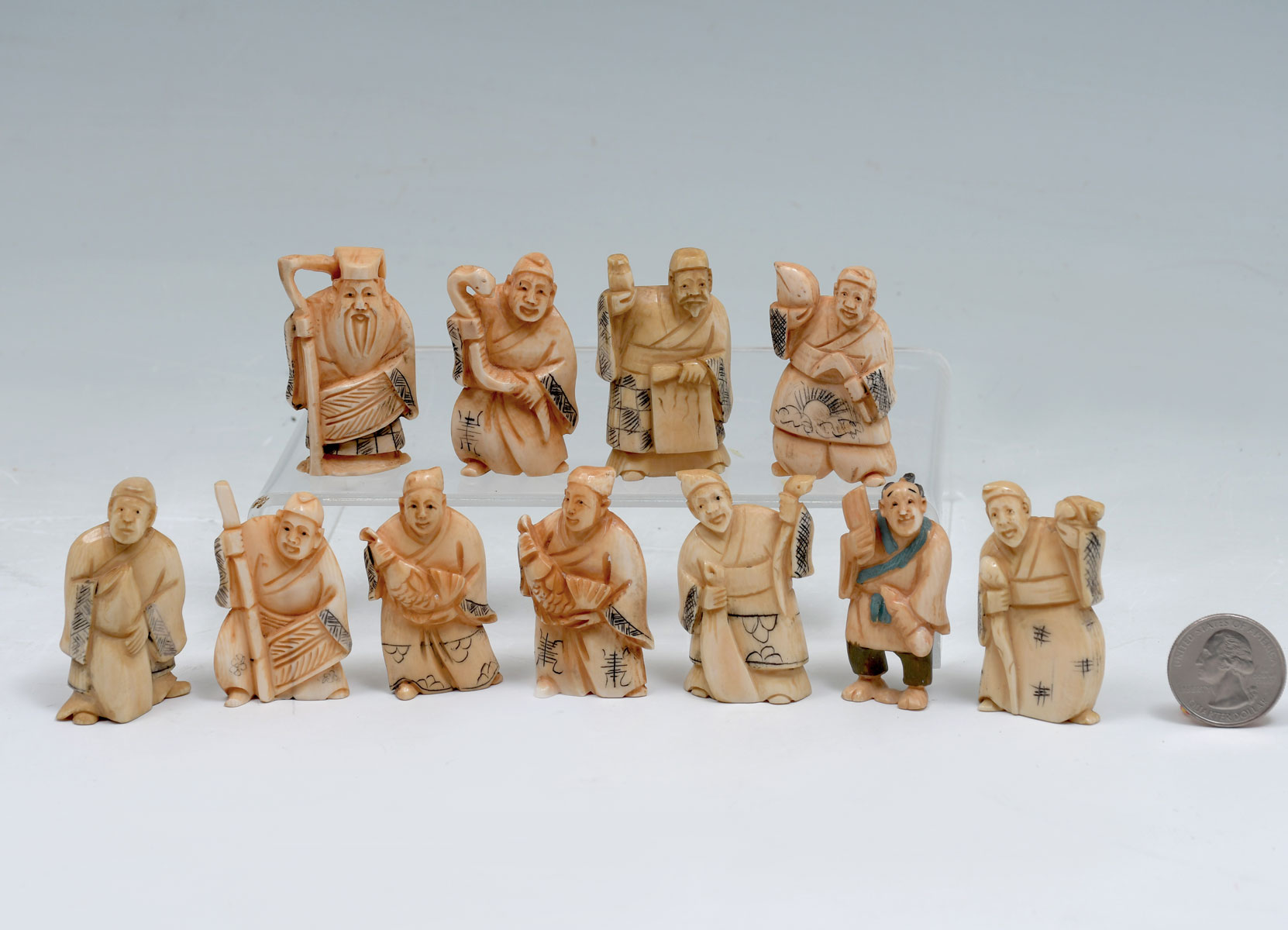 11 PC. JAPANESE FIGURAL CARVED
