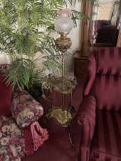 ORNATE BRASS 2 TIER PIANO LAMP TABLE: