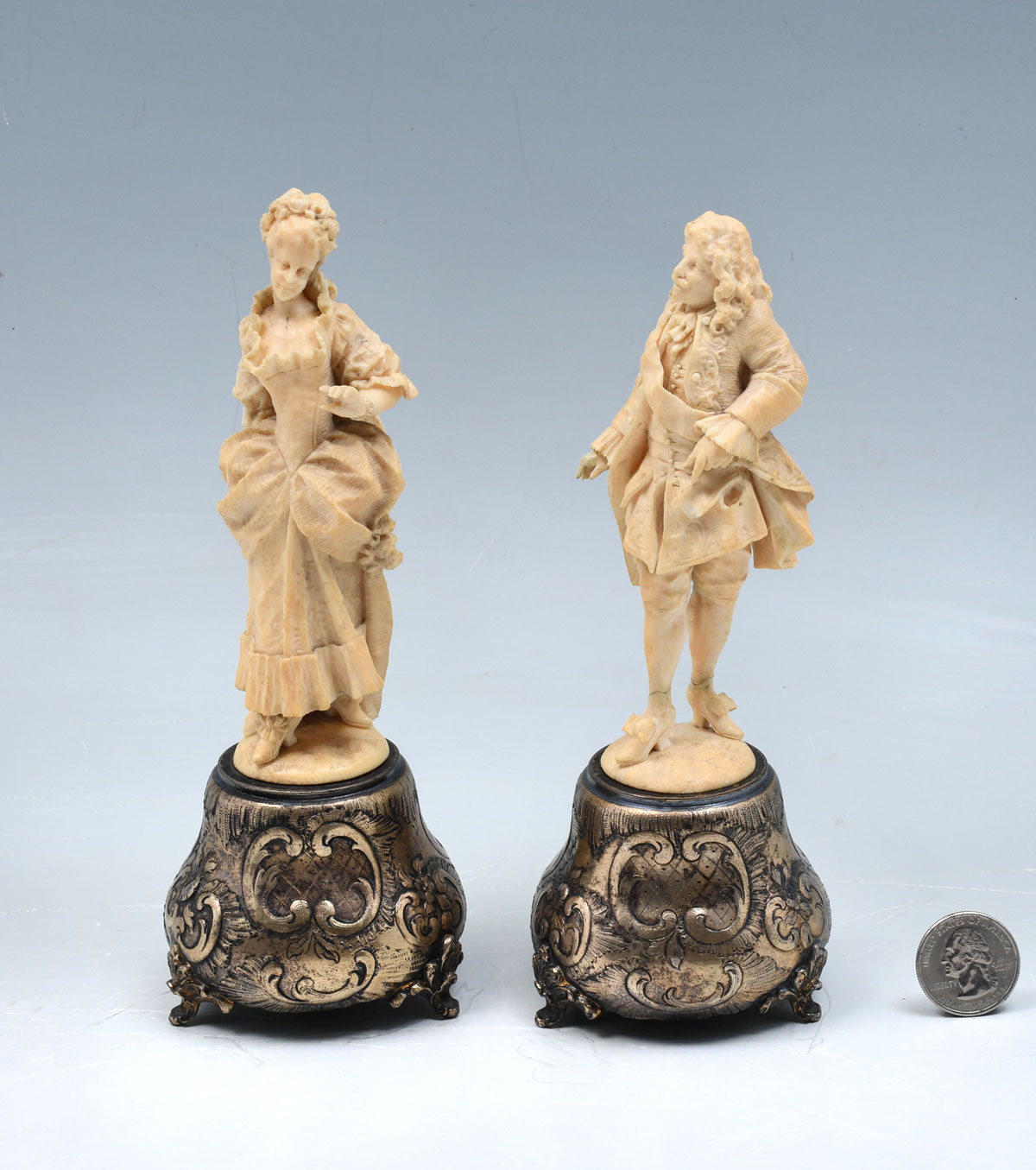 2 CARVED CONTINENTAL IVORY FIGURES 36d08d