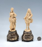 2 CARVED CONTINENTAL IVORY FIGURES ON