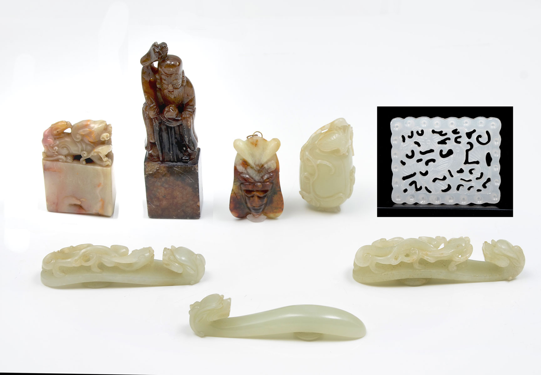 8 PC CARVED CHINESE JADE HARDSTONE 36d150