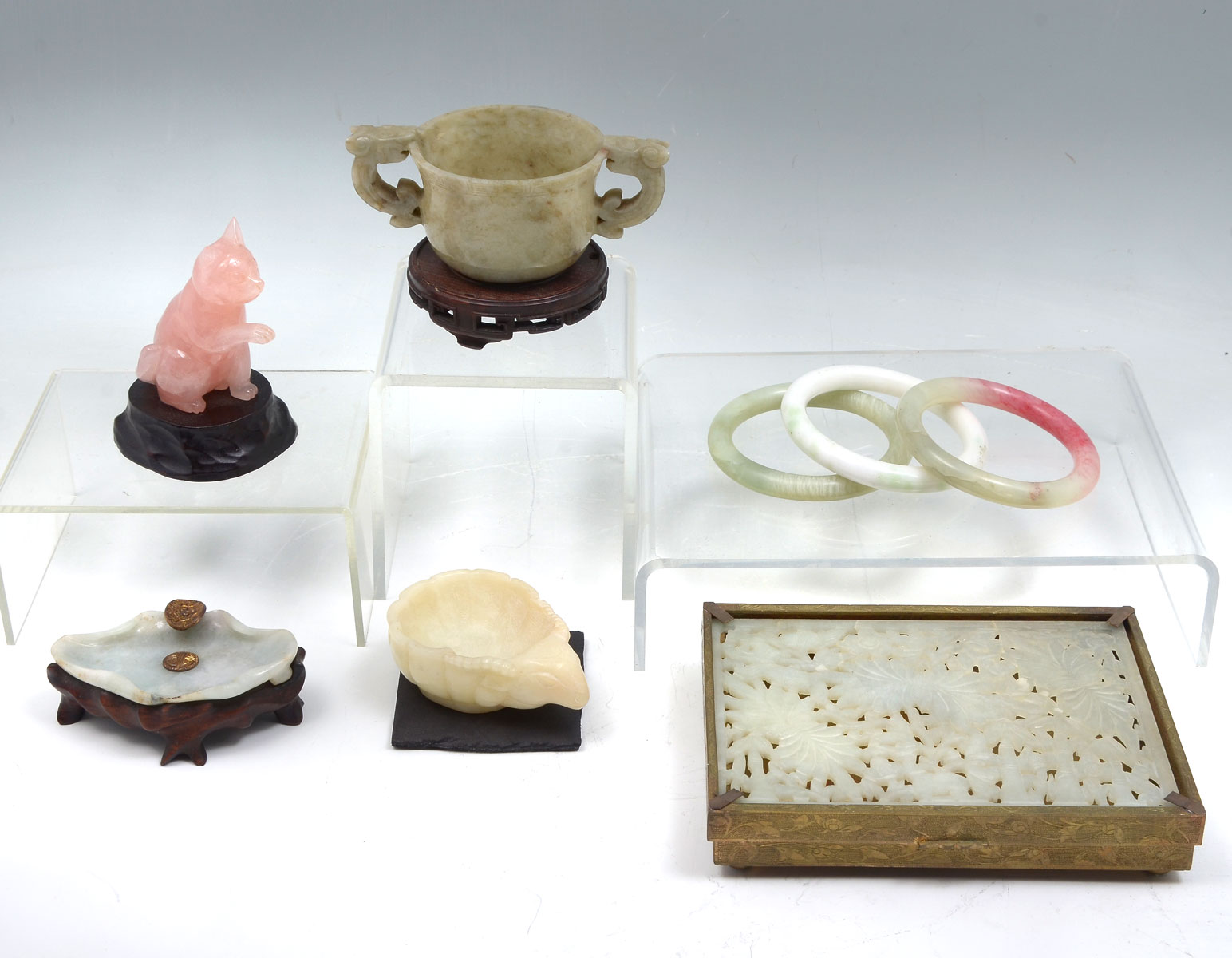 8 PIECE CHINESE CARVED JADE COLLECTION: