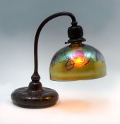 TIFFANY BRONZE & ART GLASS DESK LAMP