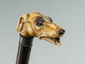 CARVED ENGLISH IVORY DOG CANE: Early