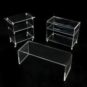 3 PC. LUCITE COFFEE TABLE AND TEA CARTS: