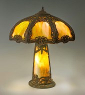 8 PANEL SLAG GLASS LAMP WITH LIGHTHOUSE 36d412