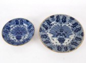Two Dutch Delft peacock pattern plates,