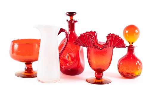 FIVE PIECES OF RED BLENKO GLASSFIVE 3701b7