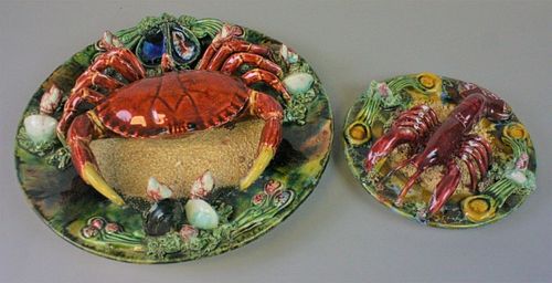 2 PALISSY WARE MAJOLICA CHARGERSCrab 370332
