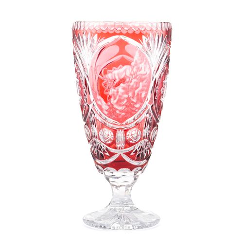 BOHEMIAN ETCHED CRANBERRY GLASS 37039f