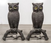PAIR OF OWL ANDIRONSPair of cast iron