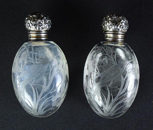 PAIR OF STERLING ETCHED CRYSTAL 37067d