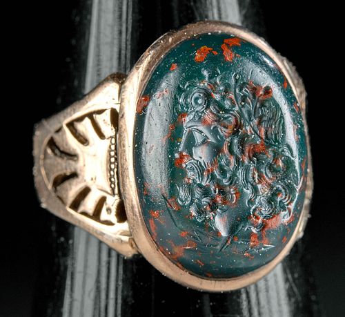 NEOCLASSICAL GOLD RING W BLOODSTONE 3708bd