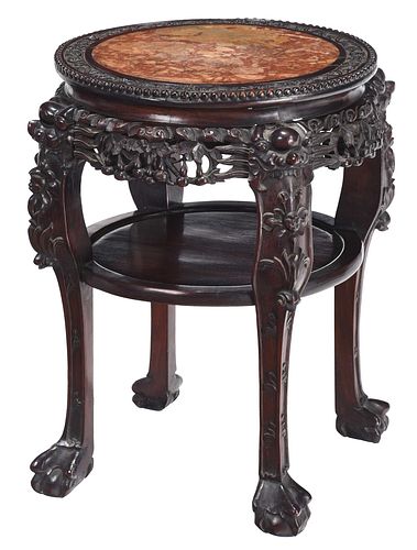 CHINESE CARVED HARDWOOD AND MARBLE 370986