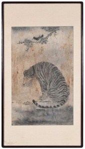 FRAMED ASIAN INK ON PAPER TIGER PAINTINGChinese/Korean,