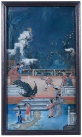 FRAMED CHINESE REVERSE GLASS PAINTINGQing