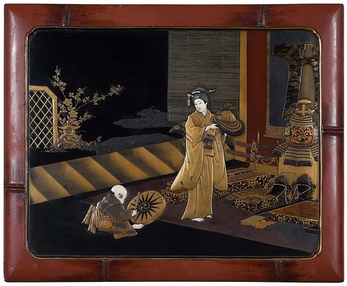 FINE JAPANESE LACQUER PANEL DEPICTING 370a5b