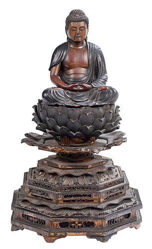 JAPANESE CARVED AND GILT WOOD BUDDHA 370a5d