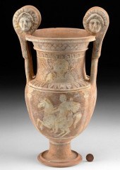 CANOSAN POTTERY VOLUTE KRATER W/ EQUESTRIAN