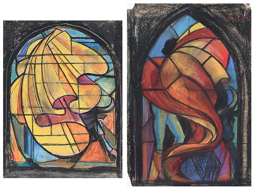 MALVINA HOFFMAN TWO STAINED GLASS 370d66