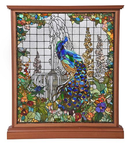 PEACOCK IN FOUNTAIN STAINED GLASS 370fc8