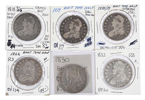 GROUP OF SIX CAPPED BUST HALF DOLLARS1818