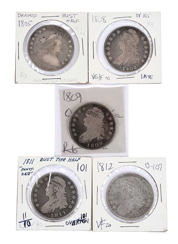GROUP OF FIVE BUST HALF DOLLARS1805 371075