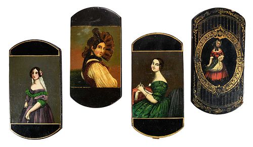FOUR BLACK LACQUERED CIGAR CASES 3712a4