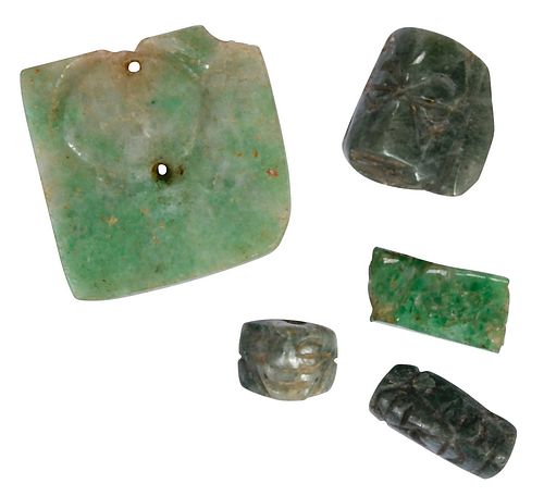 FIVE MESOAMERICAN CARVED JADE FRAGMENTS 371305