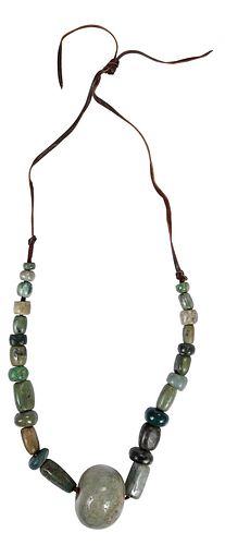 MESOAMERICAN CARVED JADE BEAD NECKLACEpossibly 371316