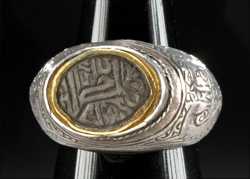 18TH C ISLAMIC SILVER RING GILDED 371452
