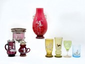 8 PC. MARY GREGORY AND CRANBERRY GLASS