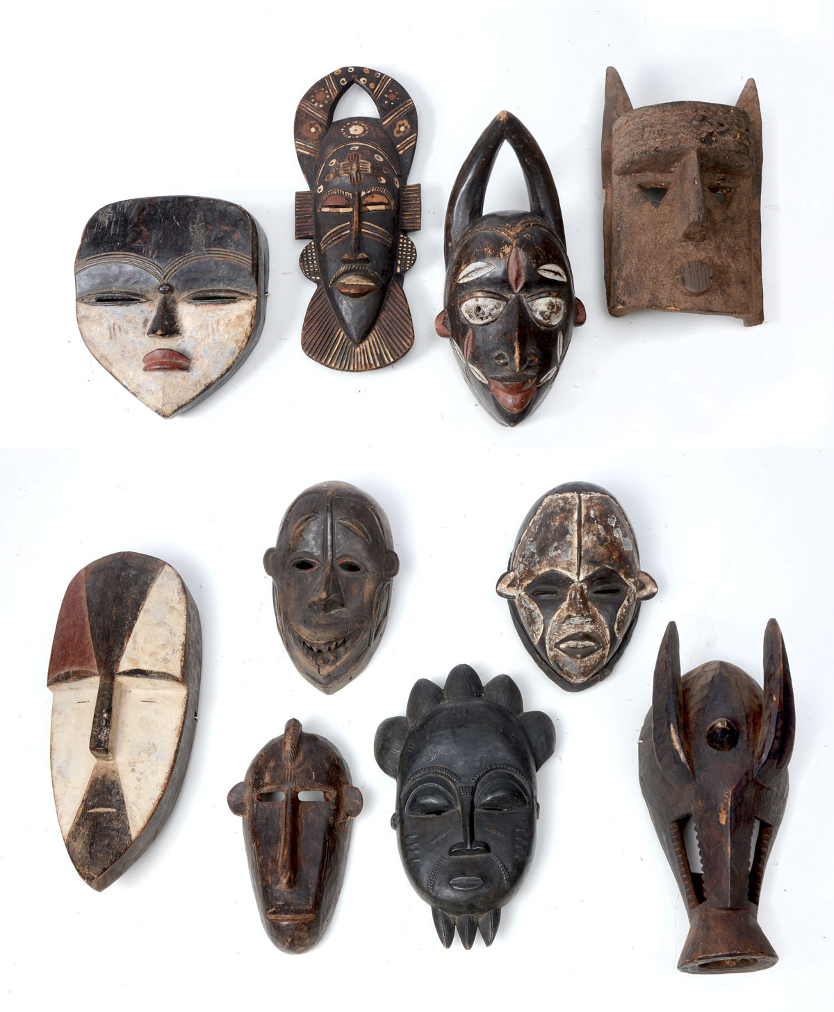 10 PC AFRICAN CARVED MASK COLLECTION  36f35e