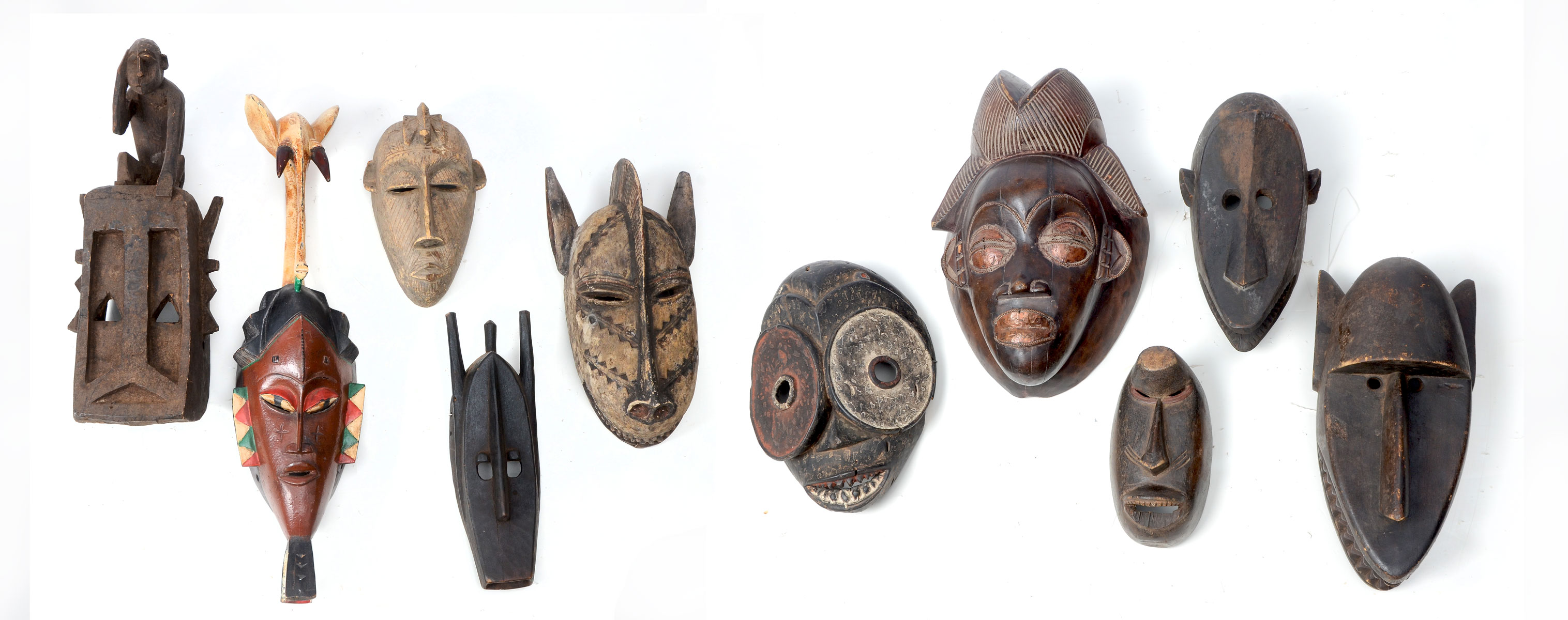 10 PC AFRICAN CARVED MASK COLLECTION  36f35f