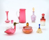 9 PC. CRANBERRY AND MARY GREGORY GLASS