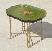 TOLE DECORATED TEA TRAY TABLE: Removable