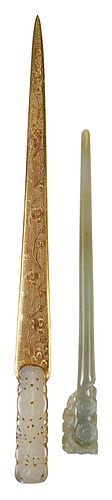 CHINESE CARVED JADE HAIRPIN AND 372686