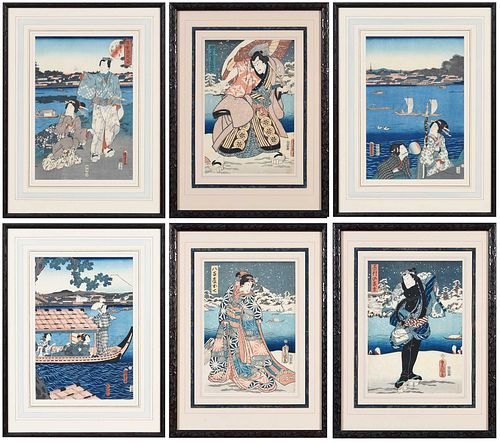 GROUP OF SIX FRAMED JAPANESE WOODBLOCK 372718