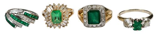 FOUR RINGS WITH DIAMONDS EMERALDS  3728a6