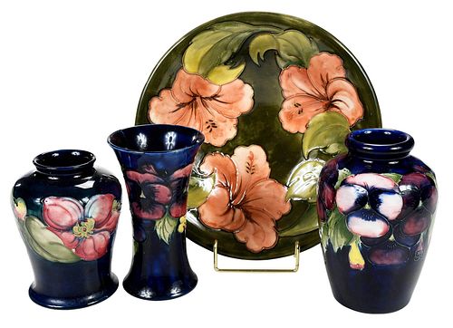 THREE MOORCROFT POTTERY VASES AND 372a50