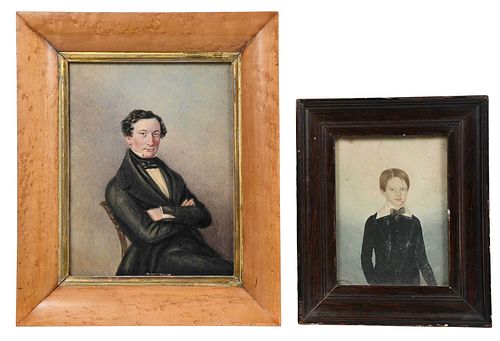 TWO PORTRAIT MINIATURES 19th century A 372ad1