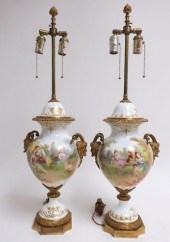 PAIR SEVRES STYLE PORCELAIN URNS 3730f3