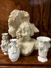 19TH C ALABASTER BUST AND 3 PARIAN 37311d
