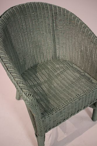 GREEN PAINTED SMALL WICKER ARMCHAIR 37332c