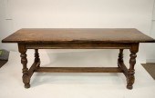 ANTIQUE OAK LIBRARY TABLE, TURNED LEGS,