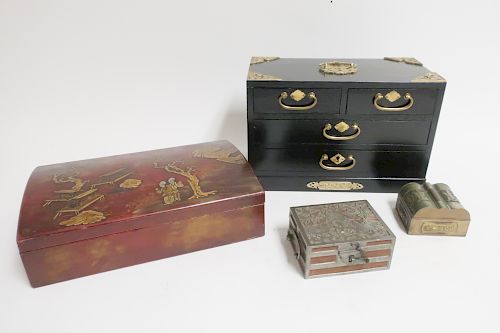 4 ASIAN BOXES CHINOISERIE WOOD 3733f1